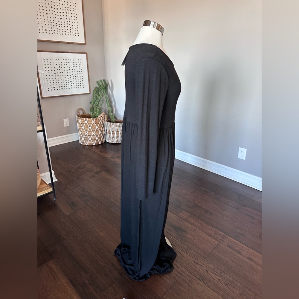 Boutique x Royal & Reese Maxi Dress Long Sleeve Scoop Neck Buttery Soft Black LG - Picture 2 of 9